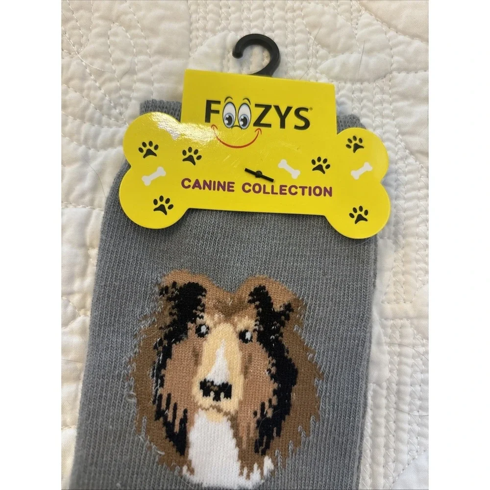 Foozy's Canine Collection Collie Socks Women SZ 9-11 Gray Polyester Blend New